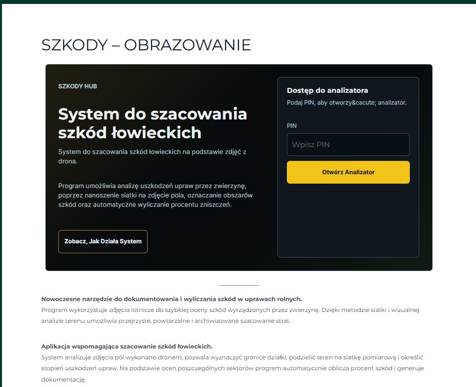 Ekran wej&sacute;cia do systemu z polem PIN