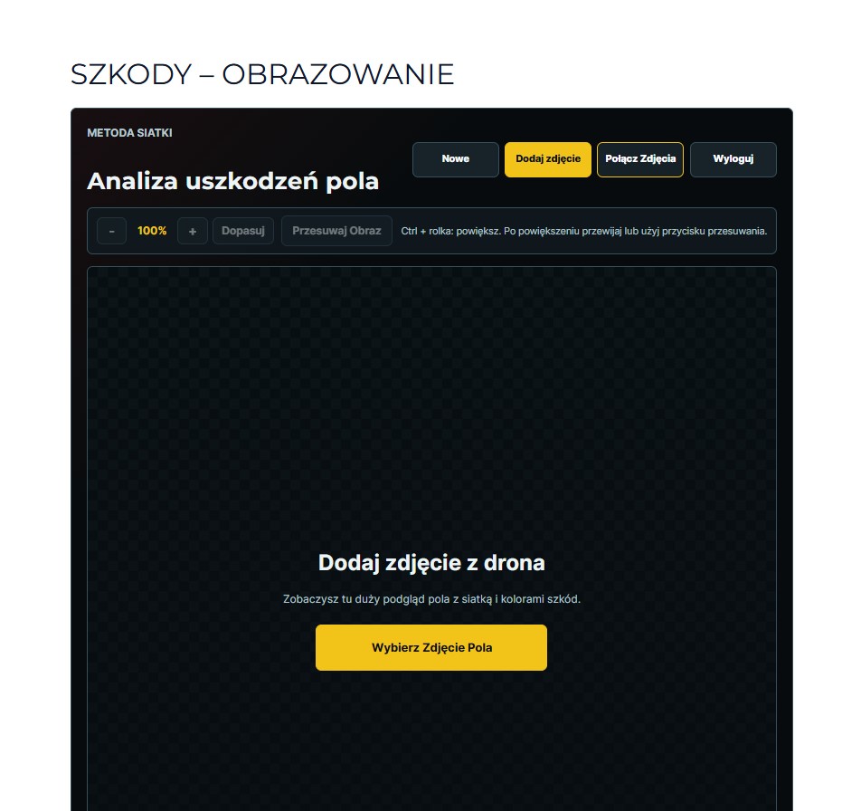 Pocz&aogon;tkowy ekran analizy z przyciskami dodawania i &lstrok;&aogon;czenia zdj&eogon;&cacute;